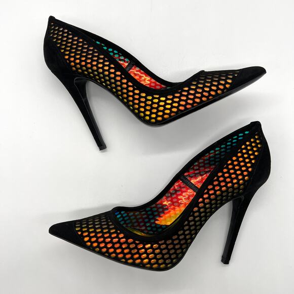 TAMARA MELLON Miami Vice Holographic Suede Pumps Womens 38 Black Pointy Toe - Picture 5 of 11
